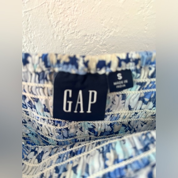 GAP Ruffle Neck Midi Dress Blue Floral Smocked Small Shirred Ruffle - Picture 12 of 14